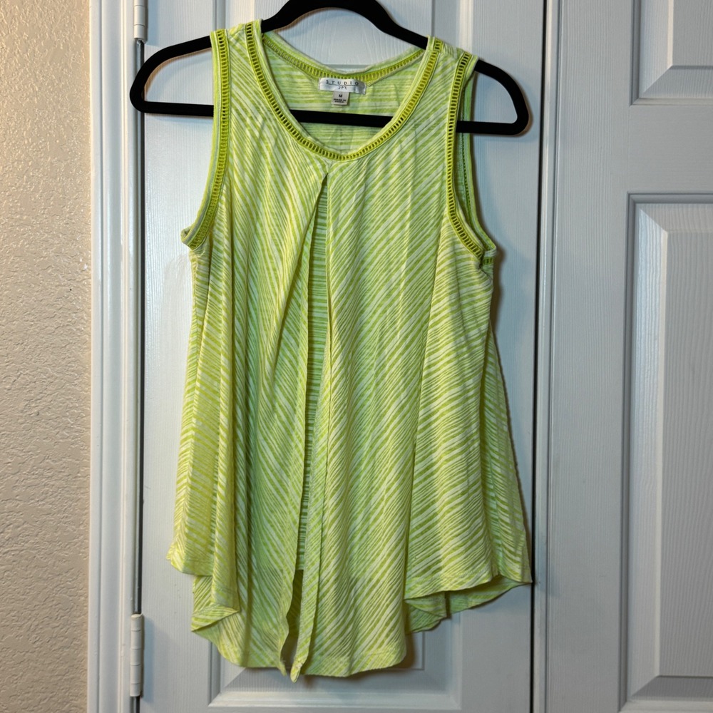 Studio‎ JPR Women's Medium Lime Green & Ivory Loose Fit Jersey Sleeveless Top